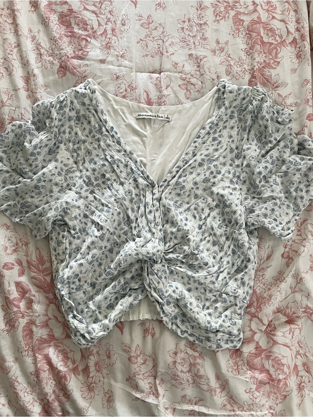 Abercrombie & Fitch Light Blue Floral Tie-Front Blouse